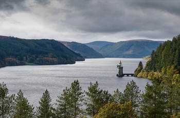 Wales - panorama over Lake Vyrnwy Dam