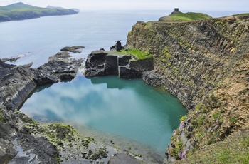 Wales, Pembrokeshire - The Blue Lagoon ved Abereiddy set fra luften