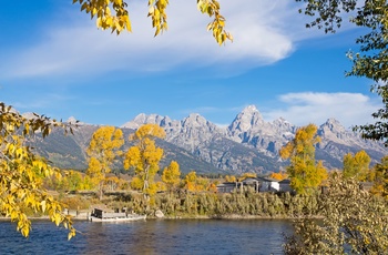 Snake River ved Menors Ferry i Grand Teton National Park i Wyoming, USA