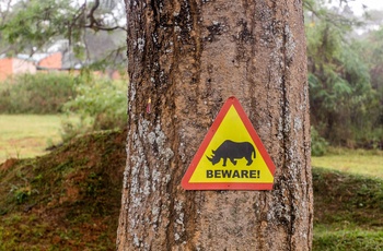Pas på næsehorn skilt i Ziwa Rhino Sanctuary - Uganda