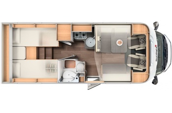 Delintegreret autocamper i Europa - typisk layout i lang model