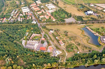 Luftfoto af Elbauenpark i Magdeburg, Midttyskland