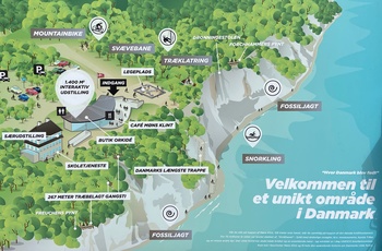 Geocenter Møns Klint - oversigtskort med Møns Klint og trappe til stranden