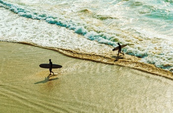 Surfere på Biarritz' strand