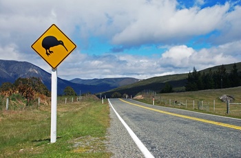 Kiwi-vejskilt i New Zealand