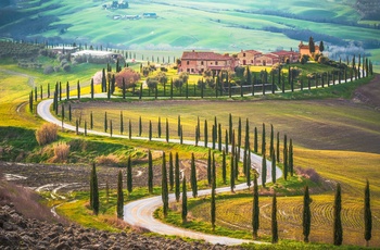 Val d'Orcia - smukt landskab med snoede veje og vinmarker i Toscana