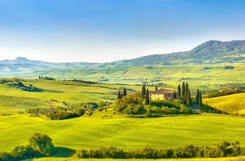 Val d'Orcia - smukt landskab med vinmarker i Toscana