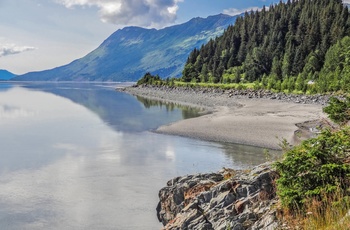 Fjorden Turnagain Arm ved lavvande nær Anchorage i Alaska