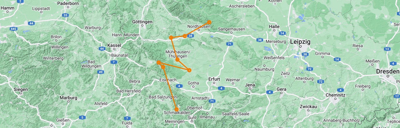 Bindningsværksrute Harz-Elben - Kort